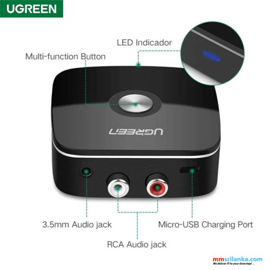 UGREEN Wireless Bluetooth Audio Receiver 5.1 with 3.5mm and 2RCA Adapter